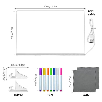 LED Light Up Drawing Board – 7-Color Glow Message & Drawing Acrylic Board