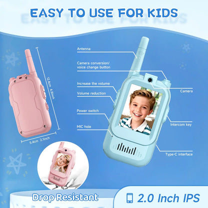 Video Walkie Talkies for Kids – 2PCS Rechargeable Communication Toy